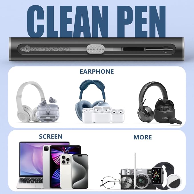 Inesore for AirPod Cleaning Kit, for Phone Earbuds Electronics(White+Black) | Metal Tip, High-Density Soft Brush, Flocked Sponge Tip, 3 in 1 Design, Compact & Lightweight, Easy Operation, Easy to Carry - Image 6