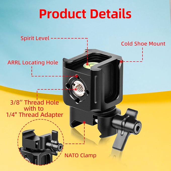 Zeadio Universal NATO Clamp Camera Mount, Quick Release Clamp with 1/4"-20 - Hot Shoe Adapter & Cold Shoe Mount for Monitor, Light, Phone & Mic etc - Image 3