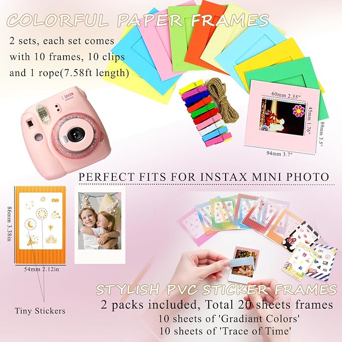 13-in-1 Picture Frames & Accessories for 3" Polaroid Intsax Mini Film | Displaying Kit fits for Fujifilm Mini Film(54x86mm), Including Wall & Tabletop Frames, Fun Stickers, Photo Protector Sleeves - Image 2