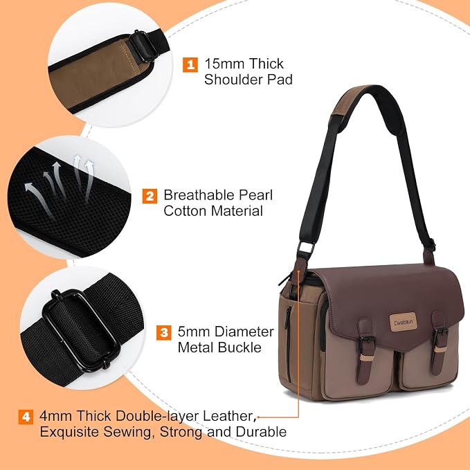 Cwatcun Large Camera Messenger Bag, Waterproof Crossbody Case with Tripod Holder - Image 7
