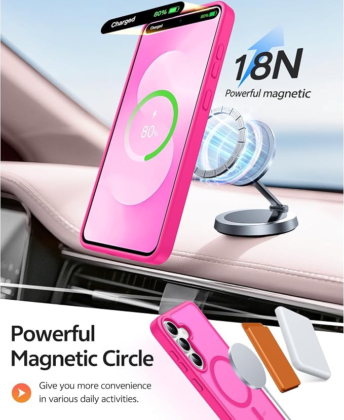 FNTCASE for Samsung Galaxy S25 FE Case, Fit for Magsafe, Screen Protector | Translucent Matte Magnetic Back, 14FT Military Grade Drop Protection, Slim Shockproof Protective Phone Cover, Hot Pnik - Image 3