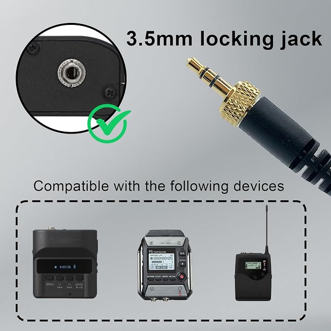 Lavalier Lapel Microphone Compatible with Sennheiser Wireless System Bodypack Transmitter EW100 G4 EW300 G1 G2 G3, EWD1, ME2, ME3, ME4 Omnidirectional Condenser Mic (3.5mm Screw Lock Plug) - Image 2