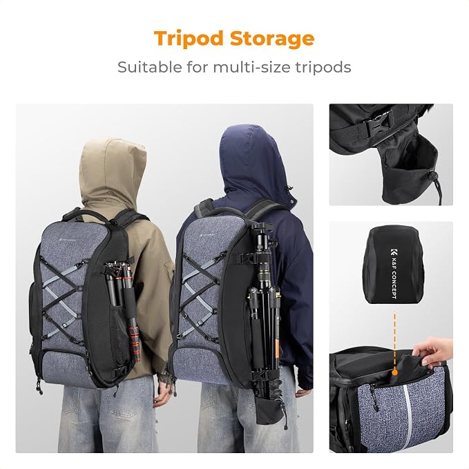 K&F CONCEPT Camera Backpack,30L Large Capacity Camera Bag for Photographers | Raincover, 16 Inch Laptop Compartment, Compatible for Canon/Nikon/Sony/DJI Mavic Drone, Travel, B12 - Image 5
