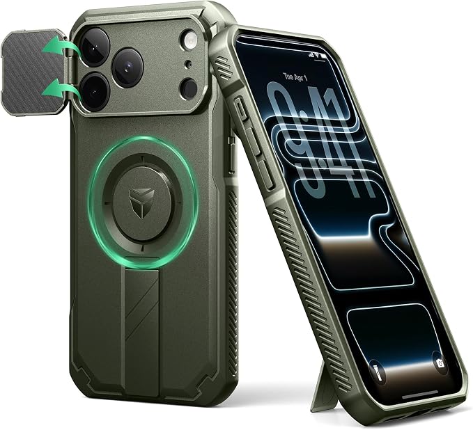 Dexnor for iPhone 17 Pro Max Case, [Built-in Flip Camera Cover & Camera Control Cover & Kickstand], Compatible with MagSafe, Heavy-Duty Rugged Shockproof Magnetic Phone Cover, 6.9 inch Army Green by Dexnor