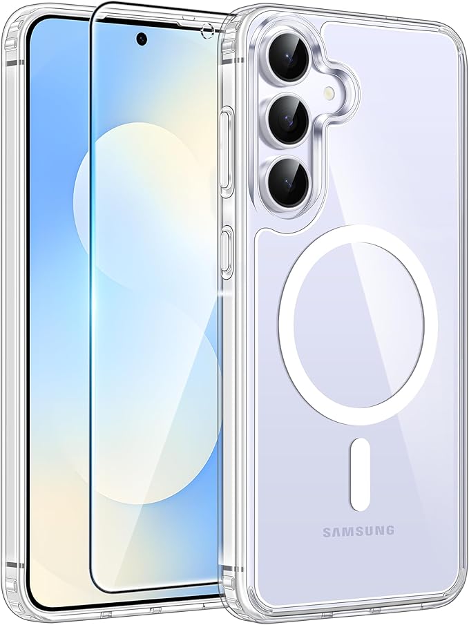 FNTCASE for Samsung Galaxy S25 FE Case, Fit for Magsafe, Screen Protector | Clear Anti Yellowing Magnetic Back, 14FT Military Grade Drop Protection, Shockproof Protective Phone Cover, Transparent by FNTCASE