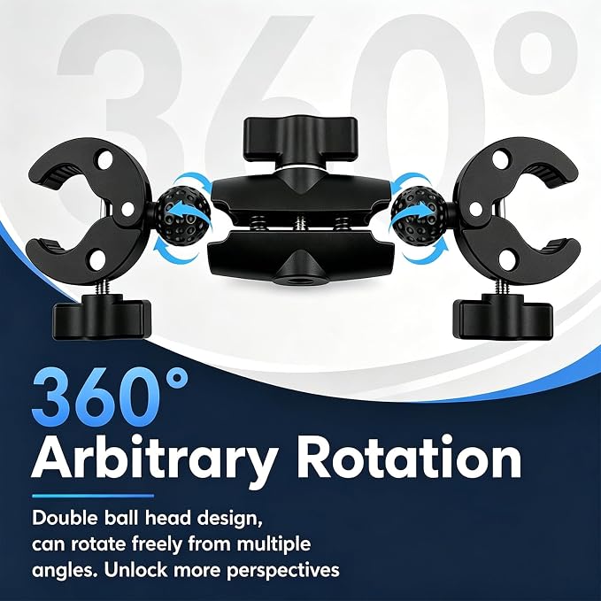 Double Super Clamp Mount 360° Adjustable Umbrella Tripod Mount | Camera Clamp for Photography Reflector Motorcycle Handlebar Umbrella Pole Holder Stand Bracket Flag Holder Light Stand Tripod - Image 4