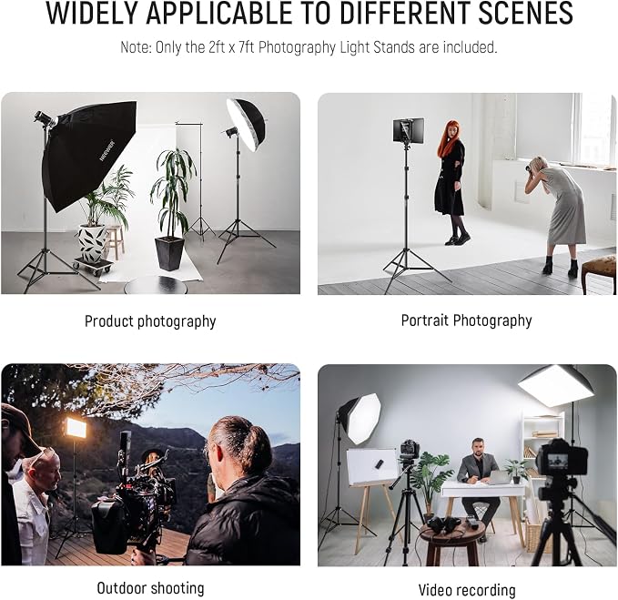 NEEWER Photography Light Stand, 7 Feet / 210cm Aluminum Alloy (2 Pieces) | Photo Studio Tripod Stands, for Video, Portrait, Photography Lighting, for Reflectors, Soft Boxes, Umbrellas, Backgrounds - Image 2