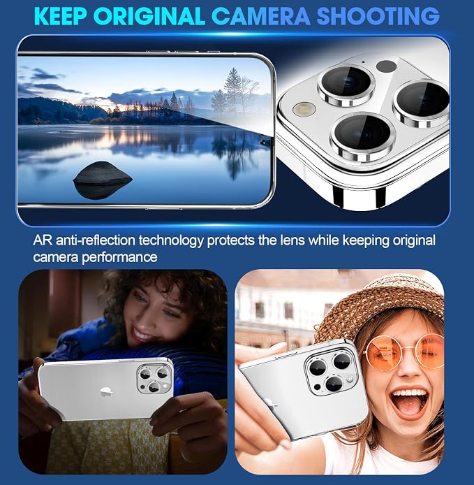 for iPhone 15 Pro/15 Pro Max Camera Lens Protector Cover, Silver | Individual Metal, 9H Hardness, Scratch Resistant, Shockproof, Drop Protection, Case Friendly, Stylish Accessories - Image 4