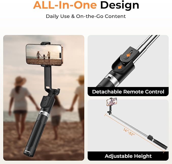 Sensyne Selfie Stick for Phone, Extendable Travel Tripod with Detachable Remote for Photography, Selfies, Compatible with All Cell Phones, Black - Image 3