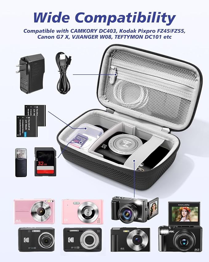 Krypthos Digital Camera Case for Kodak Pixpro FZ55 with SD Storage (Black) | Compatible with Kodak Pixpro FZ45, Canon G7X Mark III，CAMKORY DC403, Travel Small Cameras, Protective, Durable, Easy to Carry - Image 3