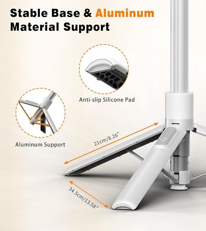 TONEOF 68" Magnetic Aluminum Phone Tripod Selfie Stick for iPhone & Android | Rechargeable Remote,360° Rotatable Foldable Cell Phone Stand Holder with Metal Ring,Travel Tripod for Magsafe (White) - Image 8