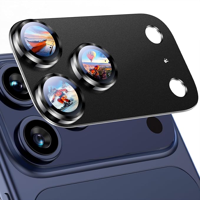 Uyiton for iPhone 17 Pro Max Camera Lens Protector, Metal Frame Glass Cover | Not Easy to Break, Strong Adsorption, Case-Friendly, Metal 9H Sapphire Glass Rear Camera Screen Cover, Black Titanium by Uyiton