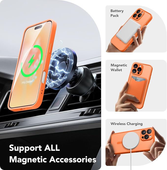 CAPRARO for iPhone 16 Pro Case, Compatible with MagSafe | Upgraded [Full Camera Protection] Protective Translucent Matte Women Girl Magnetic Phone Case Cover, Orange Yellow - Image 3