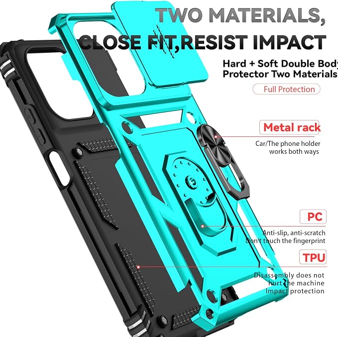 for Motorola Moto G 2025 / Moto G 2026 / Moto G Play 2026 Case, with Slide Camera Cover HD Screen Protector [Military Grade 16ft. Drop Tested] Ring Holder Kickstand Protective Phone Case, Mint - Image 8