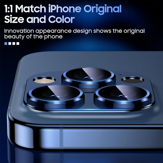 Uyiton for iPhone 15 Pro/iPhone 15 Pro Max Camera Lens Protector | Not Easy to Break, Strong Adsorption, Case-Friendly, Metal 9H Sapphire Glass Rear Camera Screen Cover, Blue, 2 Pack - Image 5