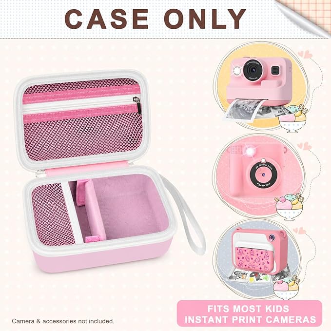 Kids Instant Print Camera Case for DYLANTO for ESOXOFFORE Cameras | Portable Digital Camera Case Organizer for ETIKEZ for YTETCN for DUDUDRAGON with Pocket for Accessories (Box Only)-Pink - Image 2