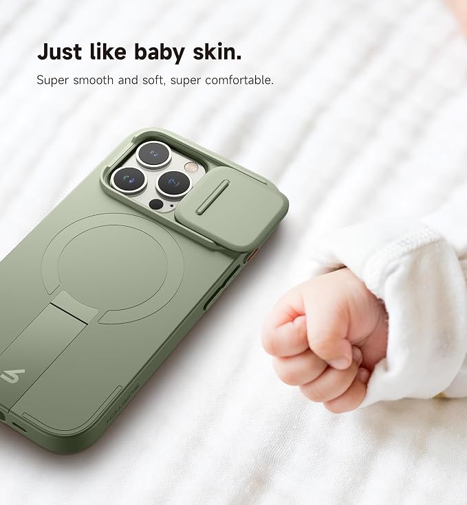 SURITCH for iPhone 15 Pro Case with Magnetic Camera Slide Cover and Adjustable Kickstand, Compatible with MagSafe, Shockproof Bumper Case Slim Protective Cover 6.1 Inch, Green - Image 6