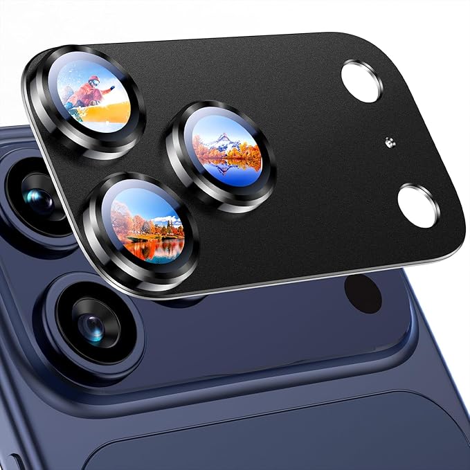 Uyiton for iPhone 17 Pro Camera Lens Protector, Metal Frame Glass Cover | Not Easy to Break, Strong Adsorption, Case-Friendly, Metal 9H Sapphire Glass Rear Camera Screen Cover, Black Titanium by Uyiton
