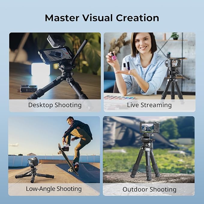 SmallRig Carbon Fiber Tabletop Tripod Kit - 5025 | 17" Mini Desktop Tripod with Fluid Video Head, Built-in QR Plate for Arca, Holds Up to 3kg/6.6lb, Compact for Travel - Image 6