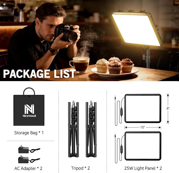 NiceVeedi 2-Pack 25W Photography Lighting, 2900-7000K Dimmable Ring Light with Tripod Stand, 73” Studio Video Light for Video Recording/Photography/Live Streaming/YouTube/TikTok/Makeup/Video Calls - Image 7