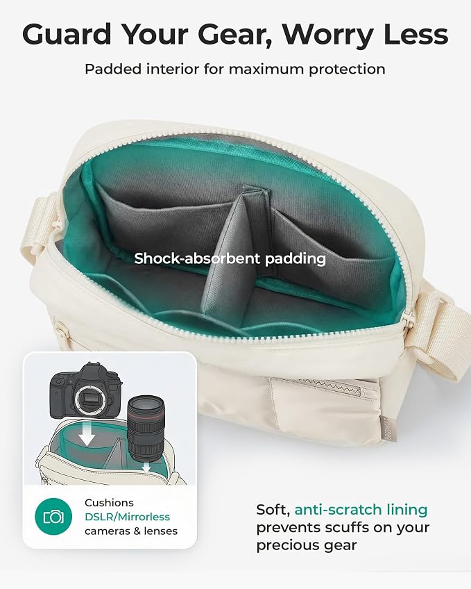BAGSMART 2 in 1 Small Puffy Camera Sling Bag, Coffee Brown | Mirrorless Crossbody Photography Camera Case for Photographers, Camera Shoulder Bag - Image 4