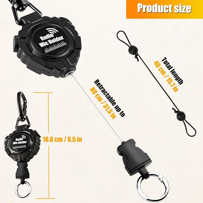 CB Mic Holder Retractable, CB Radio Mount Radio Mic Clip Hanger Holder | Lanyard Tether 32" Stainless Steel Cord with Adjustable Mount Kit, D-Ring Mount with Screw, Perfect for Truck Driver - Image 4