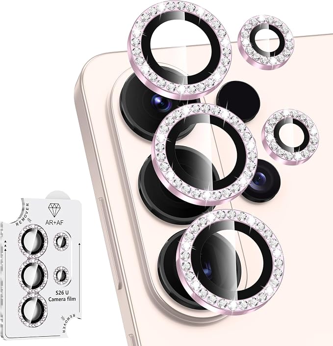 for Samsung Galaxy S26 Ultra Camera Lens Protector, Individual Metal Ring Tempered Glass Lens Cover, [Strong Adsorption] Scratch Resistant Ultra-Thin HD Clear Lens Cover, 1 Set-Pink Diamond by Btscase