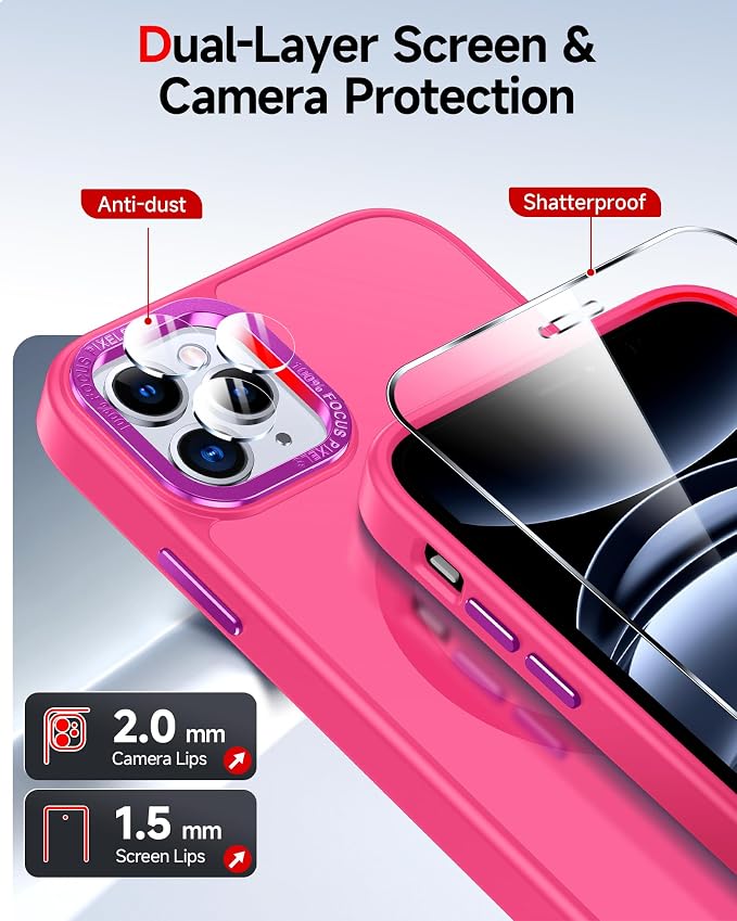 LeYi for iPhone-11-Pro-Max Cases Pink with Screen Protector X2 + Camera Cover X2[ MagSafe Compatible] Magnetic Military Grade Protective Slim Phone Case for iPhone 11promax i Phone 11pro max,Hot Pink - Image 5