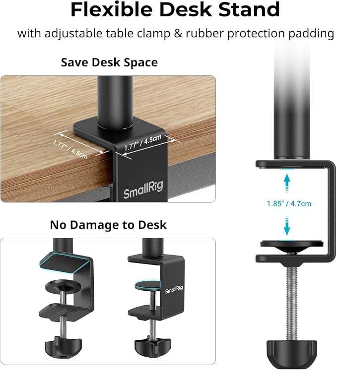 SMALLRIG Camera Mount C Stand, 15"-35" Adjustable Desk Clamp Table Tripod | Tabletop C Clamp Light Stand for Webcam, DSLR Camera, Ring Light, Live Streaming, Photo Video Shooting - Image 5