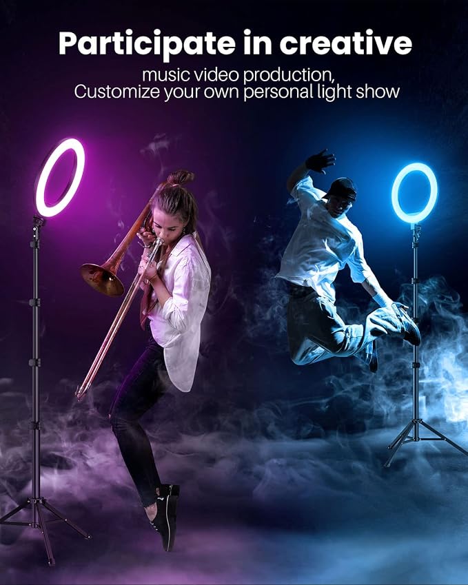 12'' Ring Light with Stand 72'' Tall & 2 Phone Holders,38 Color Modes Selfie Light with Tripod Stand, Big LED Ring Light for iPhone/Android/Camera,YouTube,Makeup - Image 3