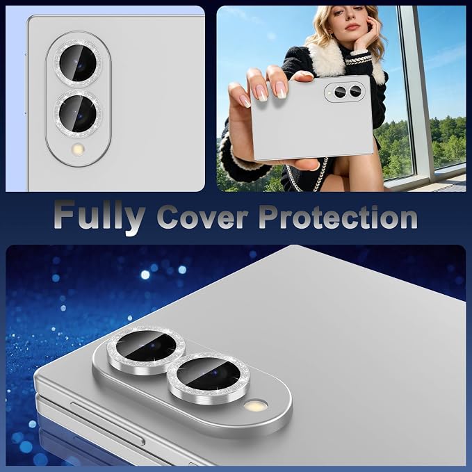 Meshine for Samsung Galaxy Z Fold 8 Camera Lens Protector,Scratch Proof,Strong Adsorption,9H Hardness with Metal Ring Camera Cover,Ultra Thin Case Friendly,Accessories Lens Protector,Glitter Sliver - Image 8
