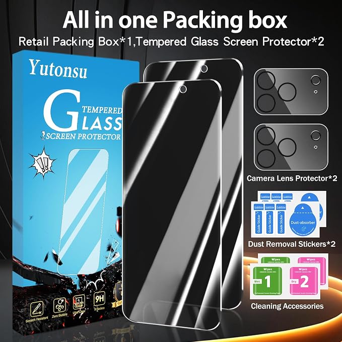 2+2 Pack Privacy Screen Protector for iPhone 17 Pro Max 6.9-Inch | with Camera Lens Protector, Anti-Spy Tempered Glass Film, Easy Installation, 9H Hardness, Case Friendly - Image 8