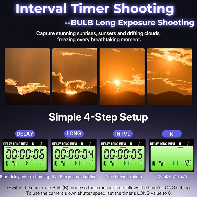 for Canon Camera Rechargeable Wireless Intervalometer Shutter Release | Time-Lapse & Bulb Exposure Interval Timer Remote Control with OLED Display for Canon R6 II/R50 V/R100/R8/R7/R6/R5/R10/T7/T7i - Image 6
