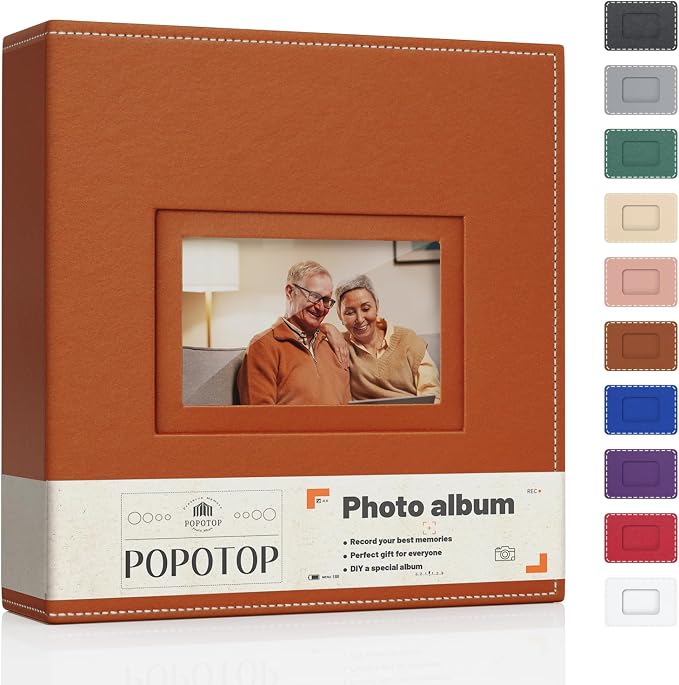 Popotop 4x6 Photo Album Holds 300 Pictures, Vegan Leather Hardcover | 300-Photos Capacity, Acid-Free PP Slip-In Pockets, Mixed-Orientation Layout, Front Photo Window, Gifts for Wedding Baby by Popotop
