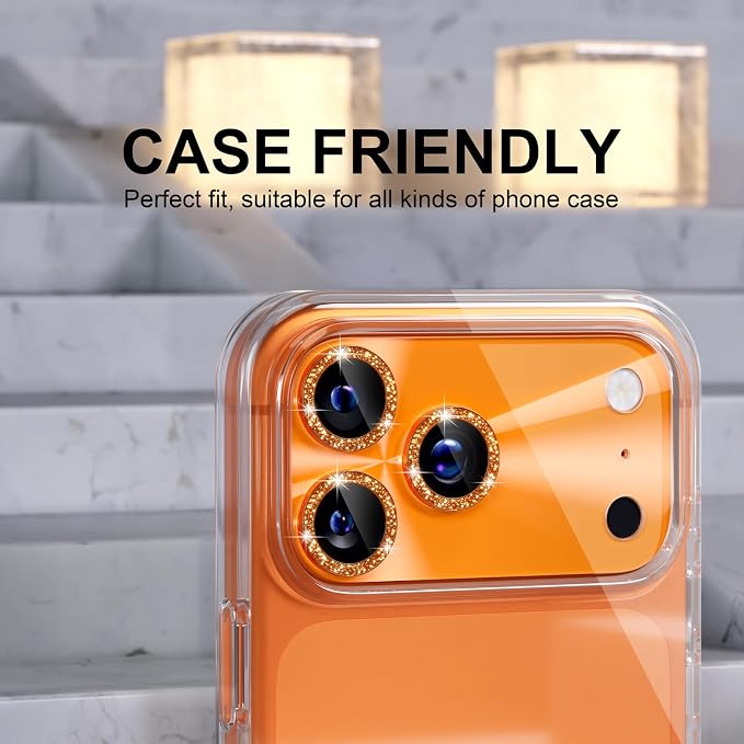 Choiche for iPhone 17 Pro Max Camera Lens Protector, Light-Orange | Bling Metal Camera Cover with 9H Tempered Glass Lens Screen Protector Accessories, Strong Adsorption, Case-Friendly, 6.9-inch - Image 4
