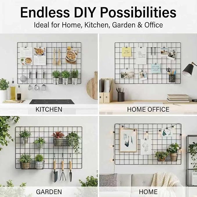 Kaforise Wire Wall Grid Panel, Multifunction Painted Photo Hanging Display and Wall Storage Organizer, Pack of 2, Size 25.6x17.7inch, Black - Image 8