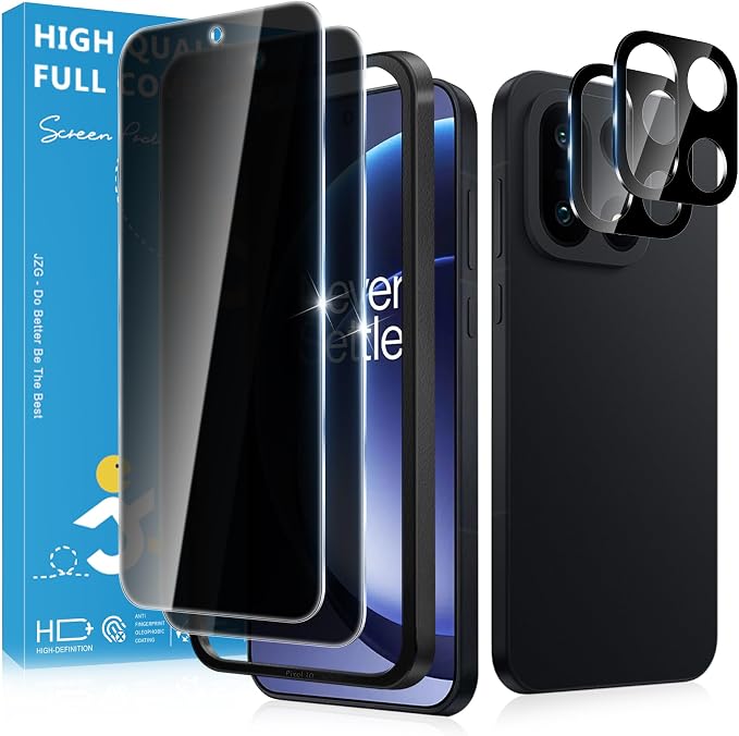 2 Pack for OnePlus 15 Privacy Screen Protector, 2 Pack Camera Protectors, Positioning Frame, Fingerprint Compatible, Anti Spy, 9H Hardness Tempered Glass, Privacy Screen Protector for OnePlus 15 by JavoYion