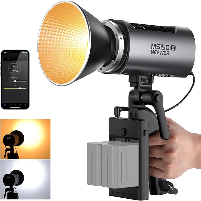 NEEWER MS150B 130W Bi Color LED Video Light, Mini COB Portable Photography Lighting with App Control,2.4G Mode, Bowens Mount Continuous Output Lighting, 200000 lux/0.5m, 2700K-6500K, CRI97+, 12 Scenes by Neewer