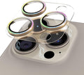 Compatible for iPhone 15 Pro/iPhone 15 Pro Max Glitter Camera Lens Protector, Clear Acrylic Plus Aluminium Alloy Ring 9H Tempered Glass Screen Camera Cover, Gold+Colorful by KANOSAN