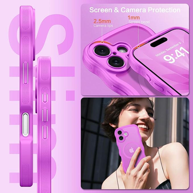 BENTOBEN Magnetic for iPhone 17 Case, Cute Wavy Full Camera Protection [Compatible with MagSafe] Translucent Matte Anti-Slip Bumper Women Girls Boys Protective Cover for 17 6.3", Berry Purple - Image 6