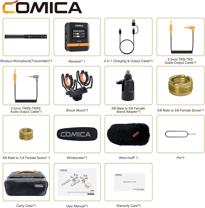 comica VM40 Wireless Shotgun Microphone,2.4G Super Cardioid Polar Pattern | 48kHz/32-bit Float Recording,Wired/Wireless Dual Modes,32G On-Board Recording for 40-Hour Storage - Image 6