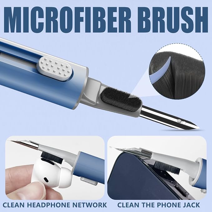 Inesore for AirPod Cleaning Kit, for Phone Earbuds Electronics (Deep Blue) | Metal Tip, High-Density Soft Brush, Flocked Sponge Tip, 3 in 1 Design, Compact & Lightweight, Easy Operation, Easy to Carry - Image 5