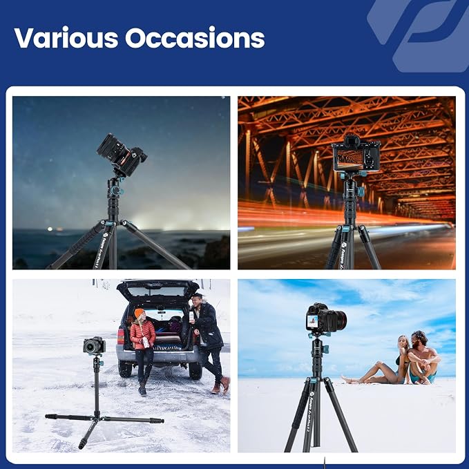 Fotopro 73"/185cm Carbon Fiber Travel Tripod for Camera, 360° Panorama Ball Head, Arca Quick Release Plate and Bag, Detachable Monopod for DSLR Camera Camcorder, Load up to 22lbs/10kg. X-Go Plus Blue - Image 6