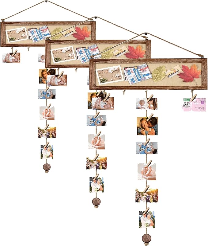 Bikoney Picture Frames Collage Wall Decor Hanging Photo Display Multi Pictures Organizer with Wood Bulletin Board Photo Board 30 Clips and 6 Pushpins for Room (Carbonized Black) (Pack of 3) by Bikoney
