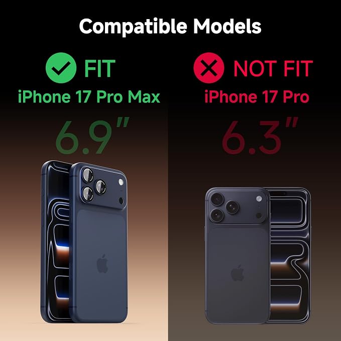 CACOE Metal Camera Lens Protector for iPhone 17 Pro Max | 9H Tempered Glass, Aluminum Frame, HD Clarity, Scratch-Resistant, Camera Screen Protector Cover Accessories, Dark Blue - Image 2