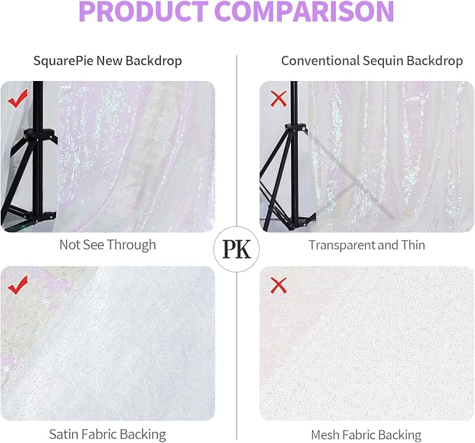 SquarePie 10x10ft Iridescent Sequin Backdrop, High Density Non-Transparent Glitter Curtain for Photography, Birthday, Wedding Party Decorations, Thick Solid Background with 4" Rod Pocket, 1 Panel - Image 6