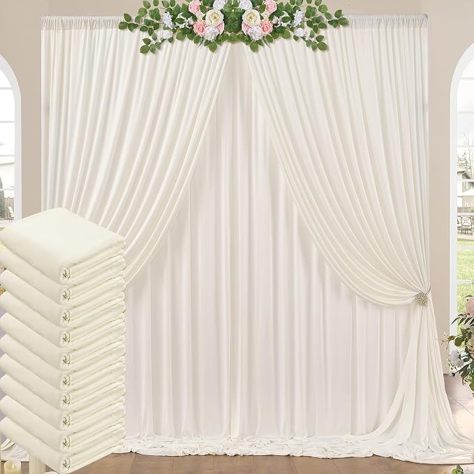 50ft x 10ft Wrinkle Free Ivory Backdrop Curtains for Parties, 10 Panels 5x10ft Polyester Ivory Photo Backdrop Drapes for Wedding Birthday Party Photography Background by ENJOYYOURPARTY
