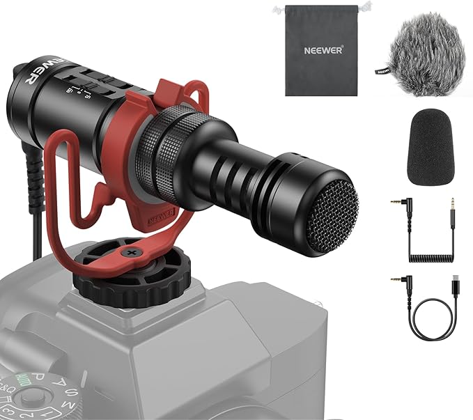 NEEWER Plug & Play Vlog Microphone, 20-20KHz Mini Supercardioid Mic with 3.5mm TRRS, Low Frequency Cut, Gain Control, Two OTG Compatible with iPhone 16 15 S25 Ultra Android Tablet Mac Camera, VM11 by Neewer