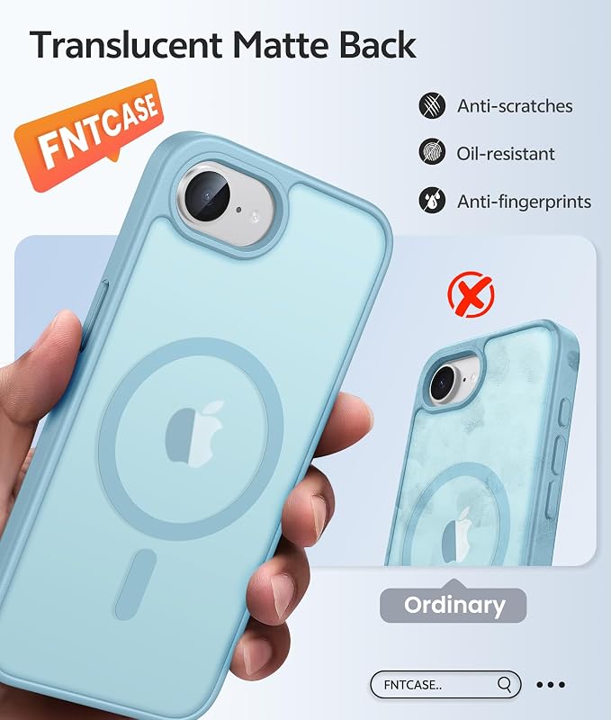 FNTCASE for iPhone 17e/ iPhone 16e Case, Fit for Magsafe, Screen Protector | Translucent Matte Magnetic Back, 14FT Military Grade Drop Protection, Shockproof Protective Phone Cover, Teal - Image 6