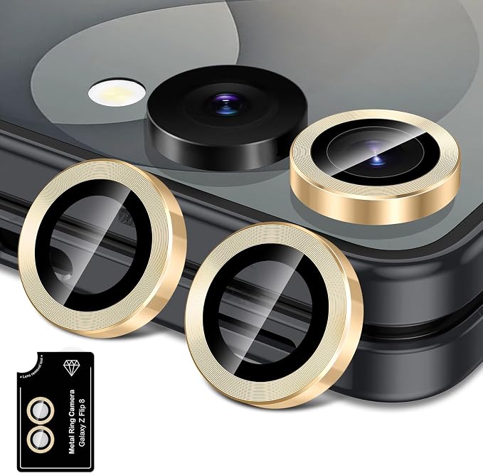 for Samsung Galaxy Z Flip 8 Camera Lens Protector, Individual Metal Ring Tempered Glass Lens Cover, [Strong Adsorption] Scratch Resistant Ultra-Thin HD Clear Lens Cover, 1 Set-Gold by Btscase